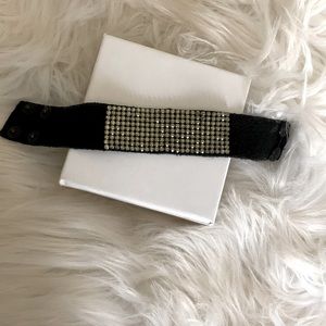 Vintage suede rhinestone bracelet